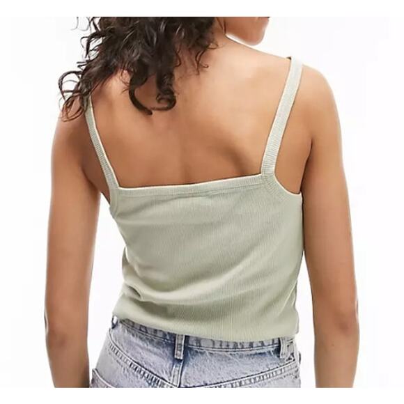 New - TOPSHOP ~  Sage Rib Square Neck Tank Top Size 8-10 FALL VIBES - Picture 2 of 7